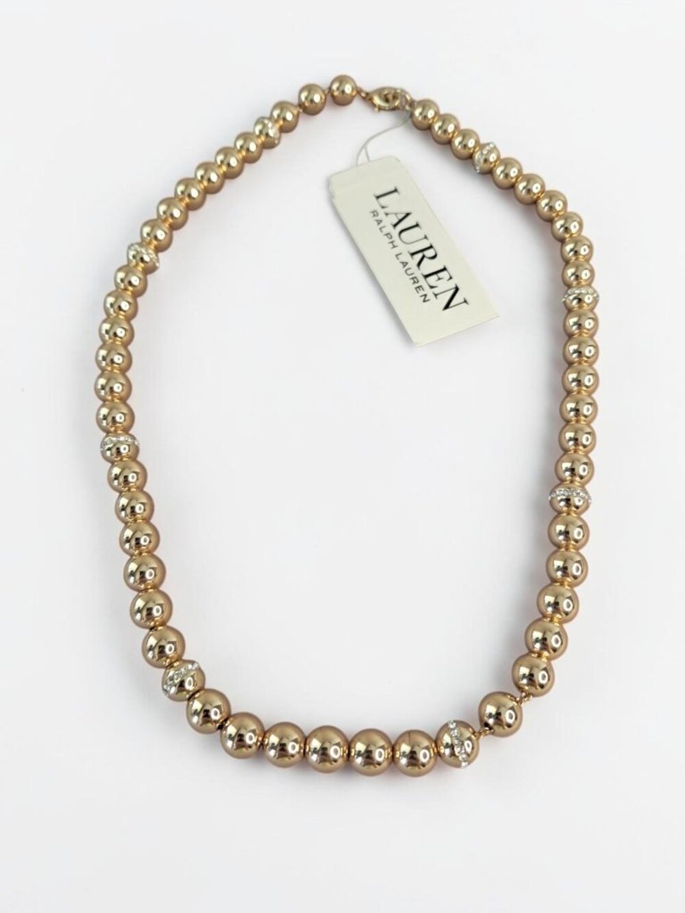 Lauren Ralph Lauren Gold Pave Crystal Beaded Choker Collar Necklace NWT